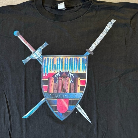 Vintage Highlander 90s t shirt black blue mens XL single stitch - Picture 3 of 6